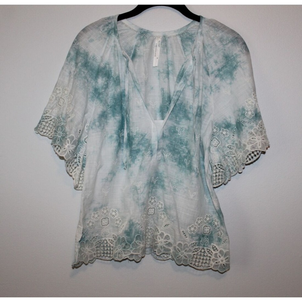 ✨2/$20 By Anthropologie Olivia Tye Dye Embroidered Crochet Lace Top XS Anthro - Picture 2 of 13